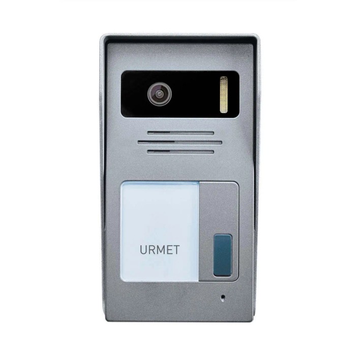 Citofono Urmet grigio con telecamera per esterni.
