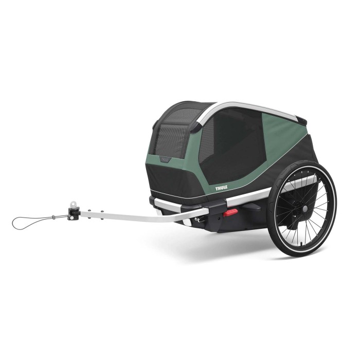 Rimorchio bici Thule per trasporto sicuro, verde/nero.