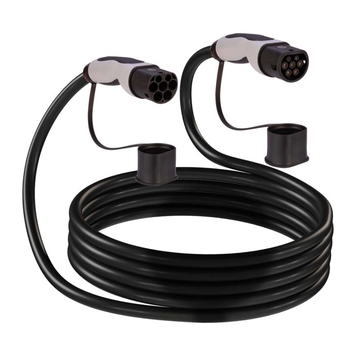 Cavo nero t.b.t. con due spine per auto elettriche.