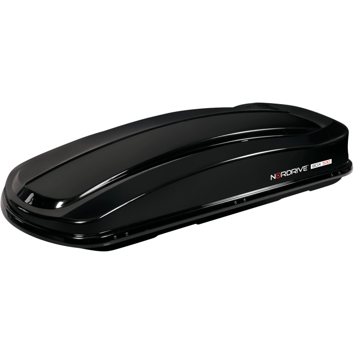 Box da tetto nera per trasporto auto, marca Nordrive.