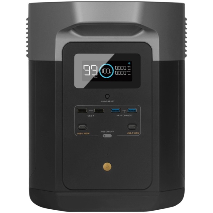 Ecoflow Delta Max Powerstation 2016 Wh, alimentatore portatile con display e porte.