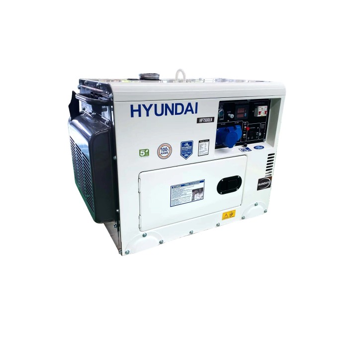 Generatore di corrente Hyundai bianco, vista laterale.