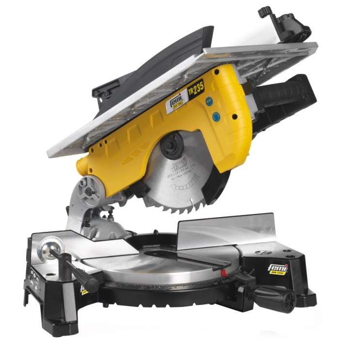 Troncatrice t.b.t. giallo-argento per tagli precisi del legno.