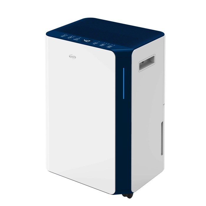 Deumidificatore t.b.t. bianco e blu per un clima interno confortevole.