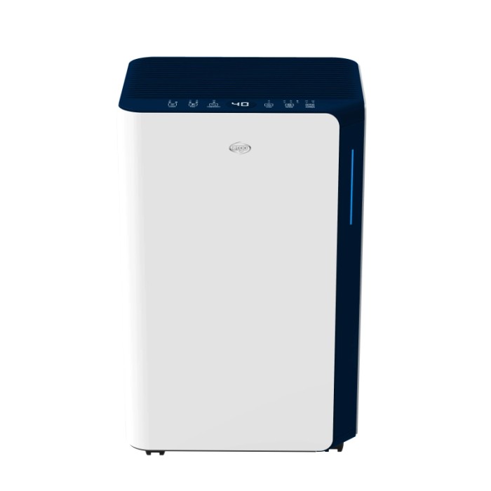 Deumidificatore t.b.t. bianco e blu per un clima interno confortevole.