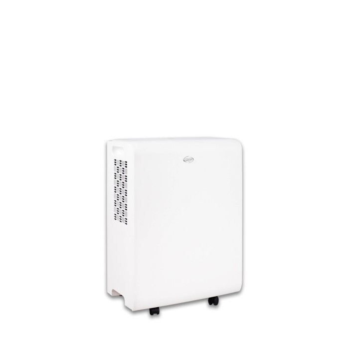 Deumidificatore bianco con ruote per uso mobile.