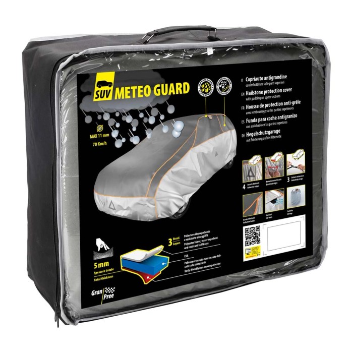 Confezione di un garage antigrandine per SUV, protegge dalla grandine.