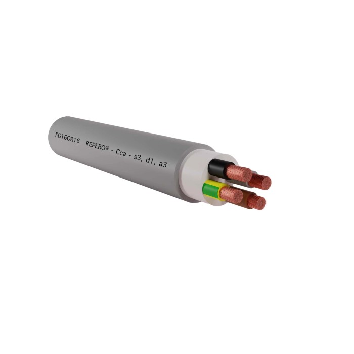 Cavo t.b.t. grigio con quattro fili colorati per installazioni elettriche.