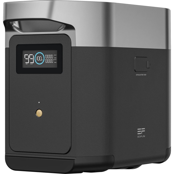 Batteria aggiuntiva EcoFlow Delta 2 con 1024 Wh per sistemi solari, vista laterale.