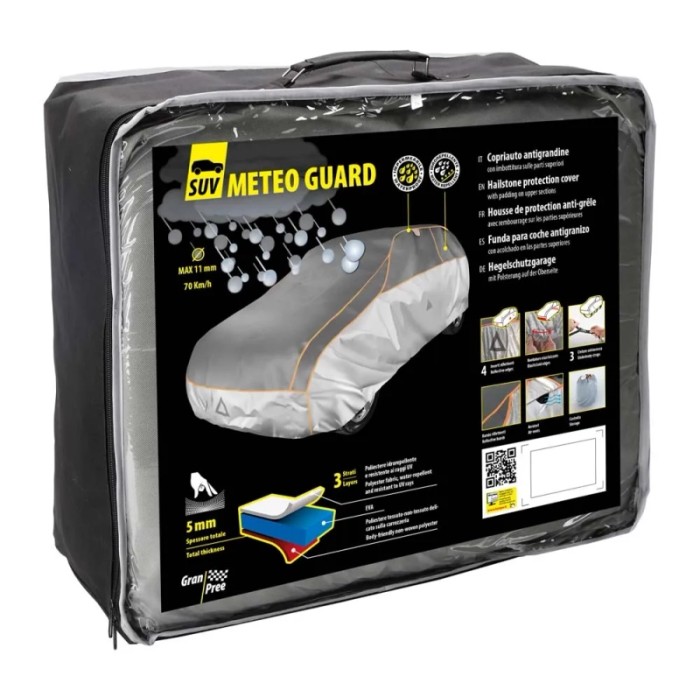 Confezione di un garage antigrandine per SUV, protegge da grandine e altre condizioni atmosferiche.