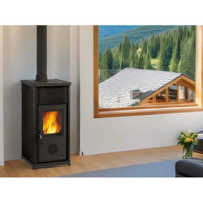 Stufa a legna in acciaio porcellanato Tea Nordica 7 kW nero