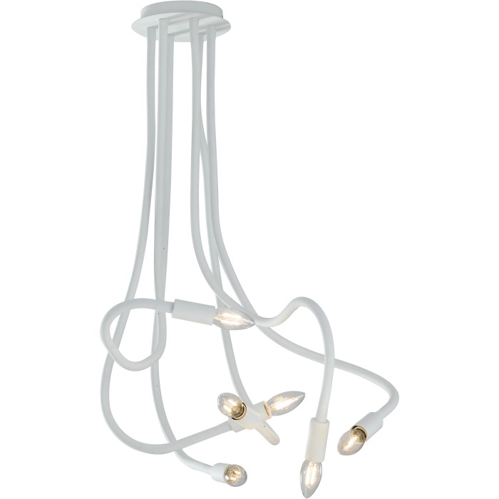 Lampada a sospensione bianca t.b.t. con cinque luci per interni.