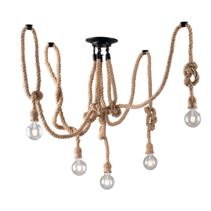 Plafoniere con design a corda e cinque lampadine.