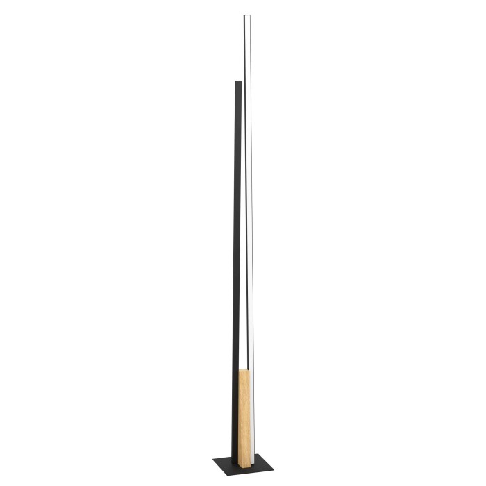 Lampada da terra di design t.b.t. moderna in nero, legno e bianco.