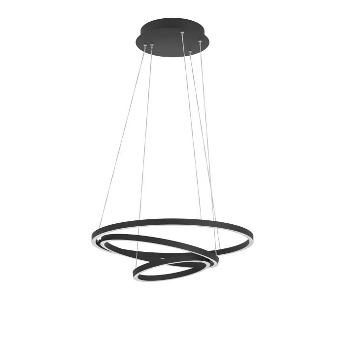 Moderna lampada a sospensione a LED Eglo Lobinero-Z, nera, con tre anelli e funzioni di illuminazione smart.