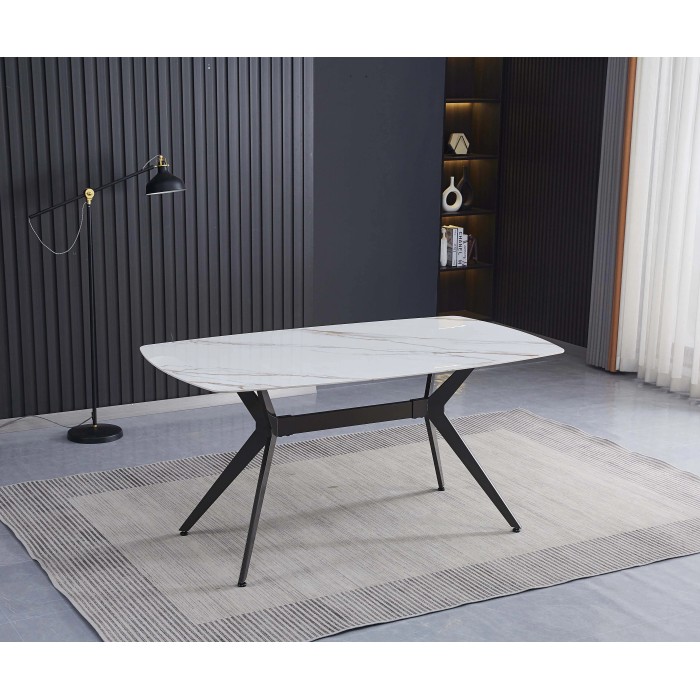 Tavolo da pranzo fisso Callista marmo bianco lucido 160x90x76 cm