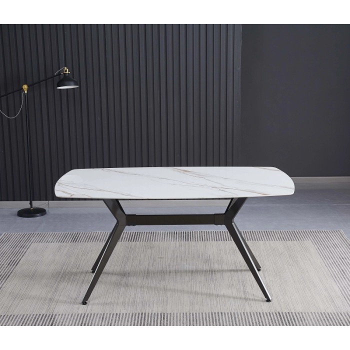 Tavolo da pranzo fisso Callista marmo bianco lucido 160x90x76 cm