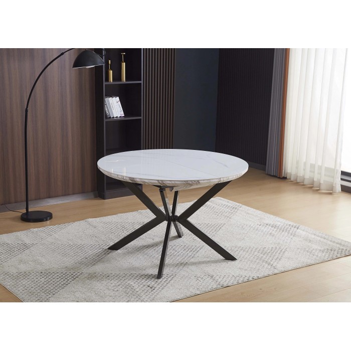 Tavolo rotondo allungabile Evelina marmo bianco lucido 120x120x76 cm