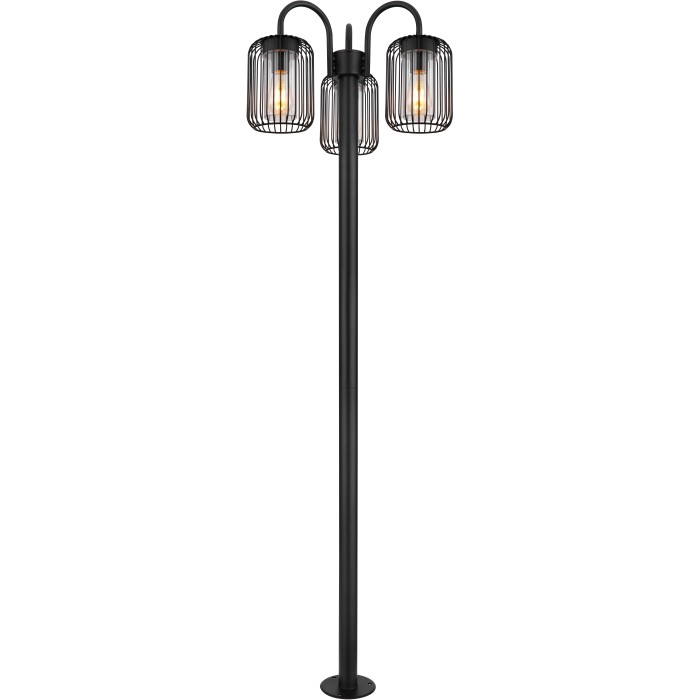 Lampione da esterno Globo nero, 1,8 m, con 3 lampade e aste metalliche. Lampione per giardino e cortile.