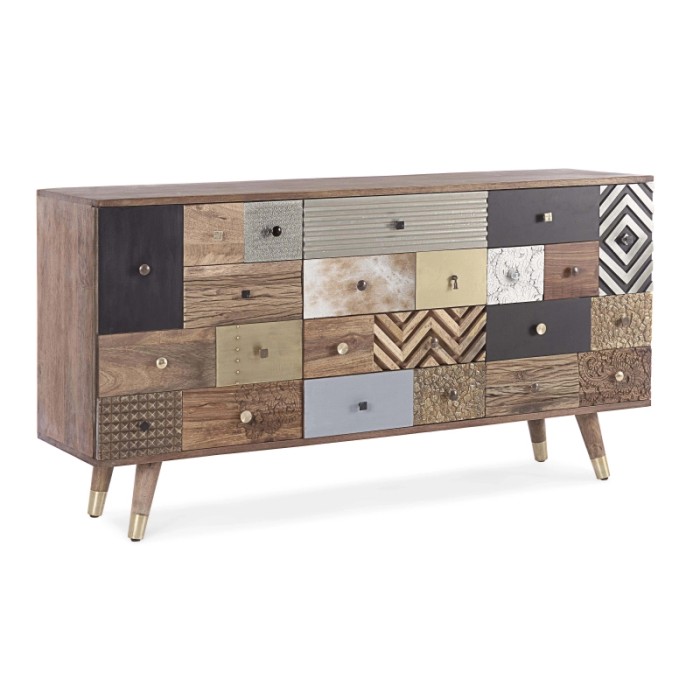 Credenza in legno di mango Dhaval 2 ante e 4 cassetti 150x40x78 cm