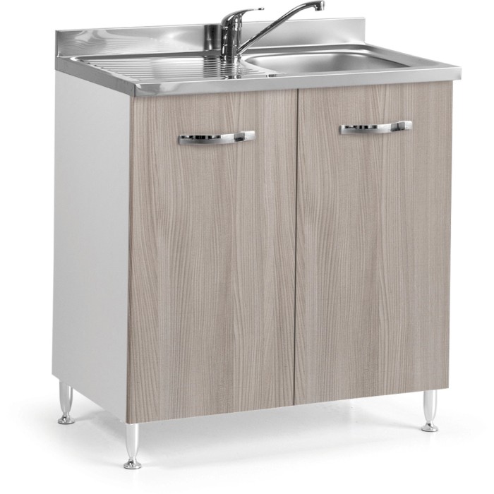 Mobile lavello Basi cucina con lavello in acciaio inox e rubinetto.
