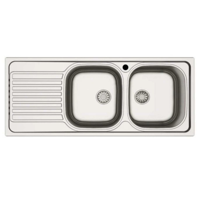 Lavello in acciaio inox t.b.t. con due vasche e gocciolatoio.