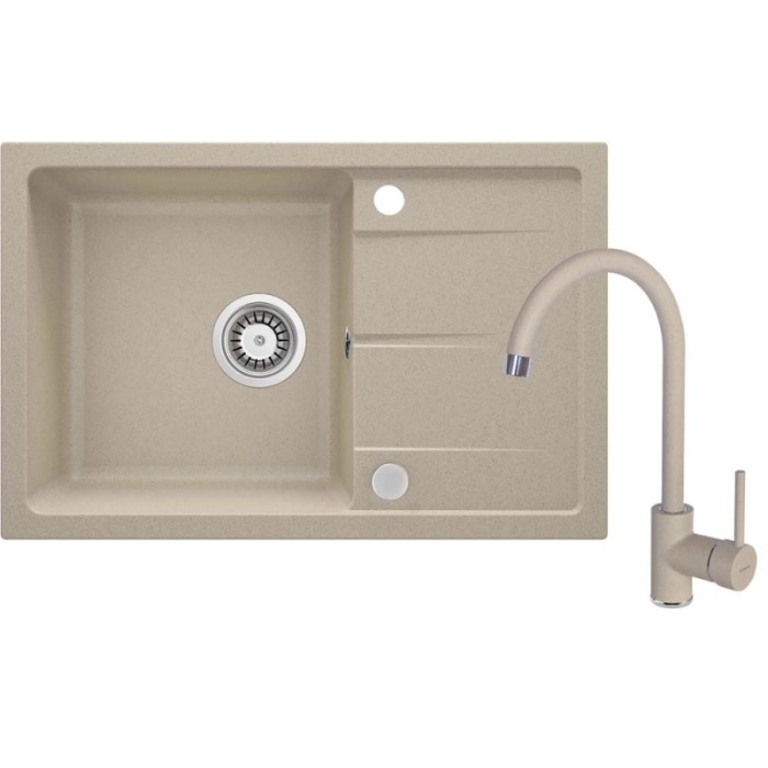 Lavello rubinetto 1 vasca gocciolatoio Amancio sifone 440x164 mm sabbia