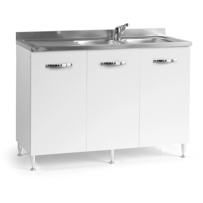 Mobile base da cucina bianco con lavello e rubinetto. Basi cucina.