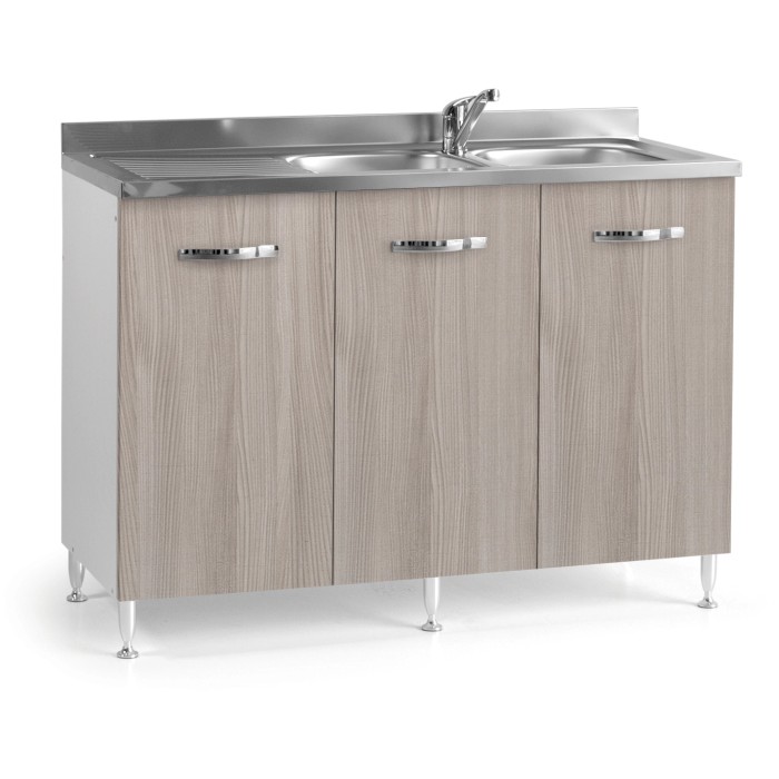 Mobile base cucina t.b.t. con lavello e tre ante effetto legno.
