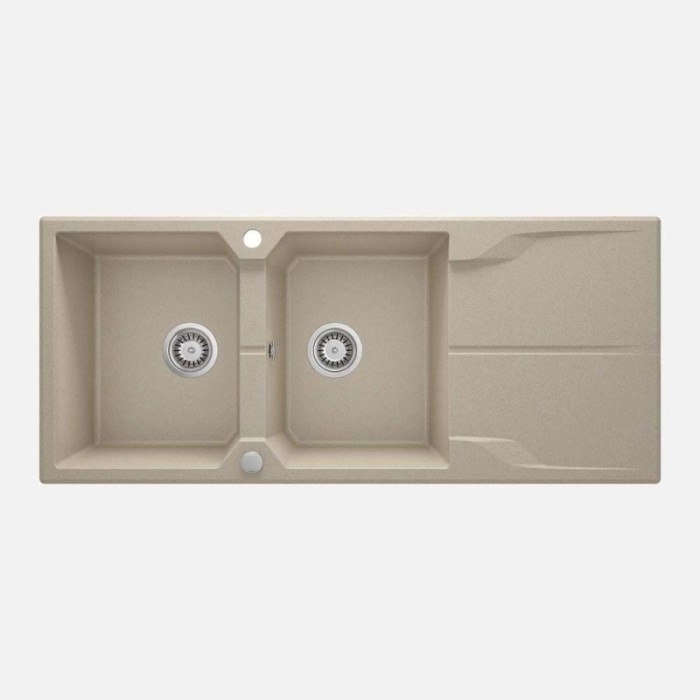Lavello 2 vasche gocciolatoio Idrostile Florida sifone 500x224 mm sabbia