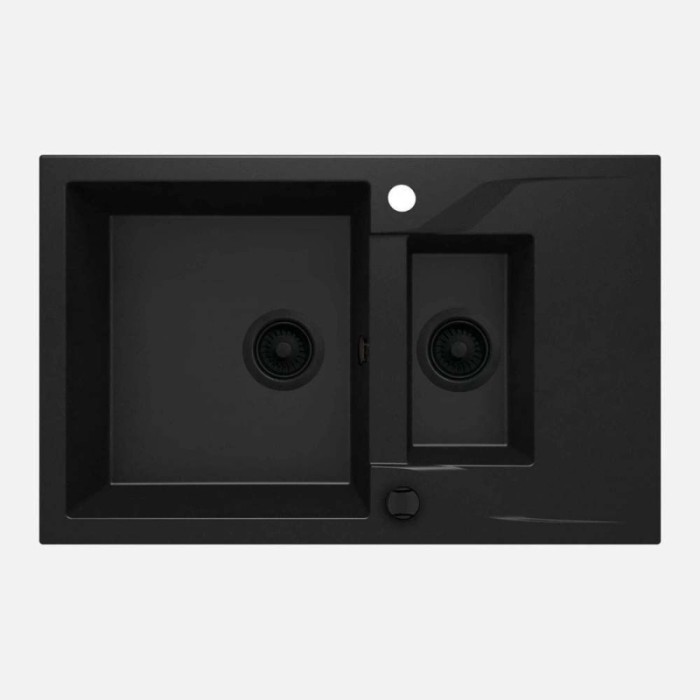 Lavello granito 1.5 vasche gocciolatoio Idrostile sifone 490x194 mm nero