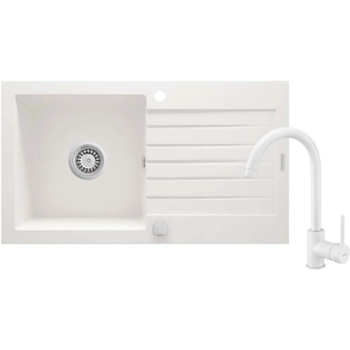 Lavello 1 vasca gocciolatoio Idrostile Martí rubinetto 440x160 mm Alabastro