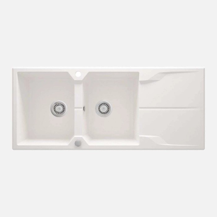 Lavello 2 vasche gocciolatoio Idrostile Florida sifone 500x224 mm alabastro