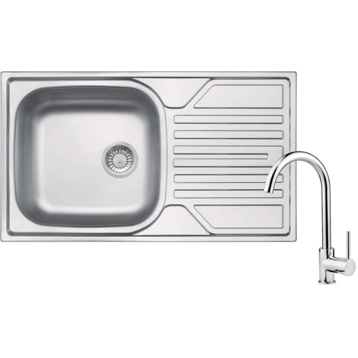 Lavello 1 vasca con gocciolatoio Idrostile Gibara rubinetto 435x145 mm satinato