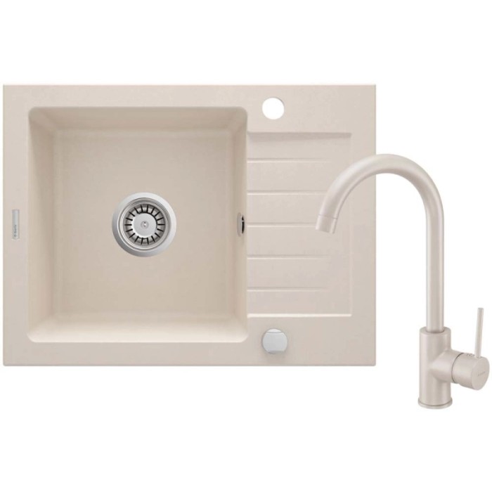 Lavello 1 vasca con gocciolatoio Idrostile Martí con rubinetto 440x164 mm Beige