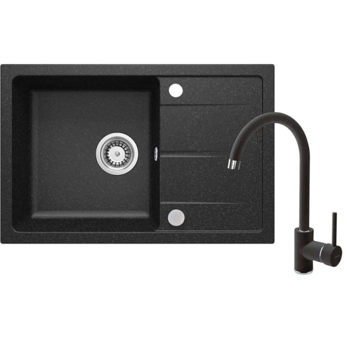 Lavello rubinetto 1 vasca gocciolatoio Amancio sifone 440x164 mm Grafite