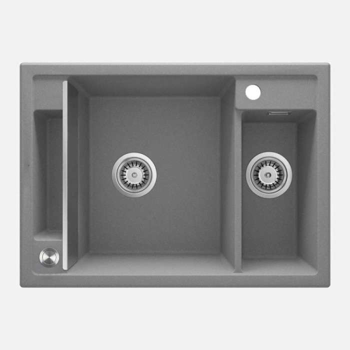 Lavello granito magnetico 1.5 vasche Idrostile sifone 500x219 mm grigio