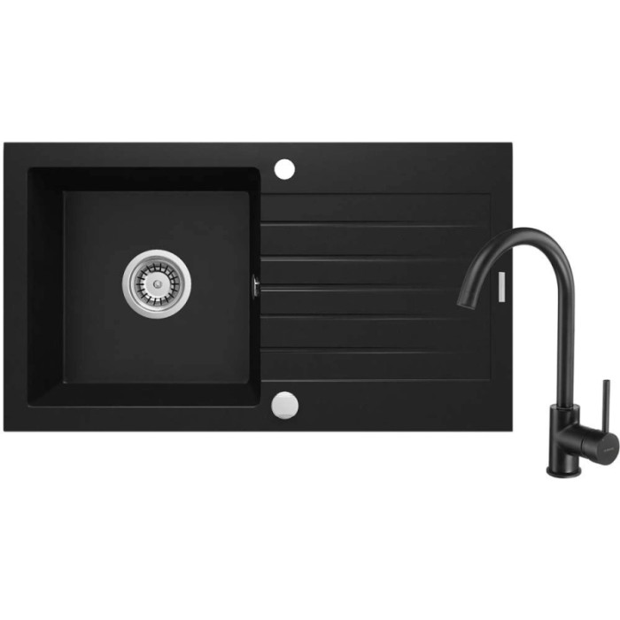 Lavello 1 vasca con gocciolatoio Idrostile Martí con rubinetto 440x160 mm nero