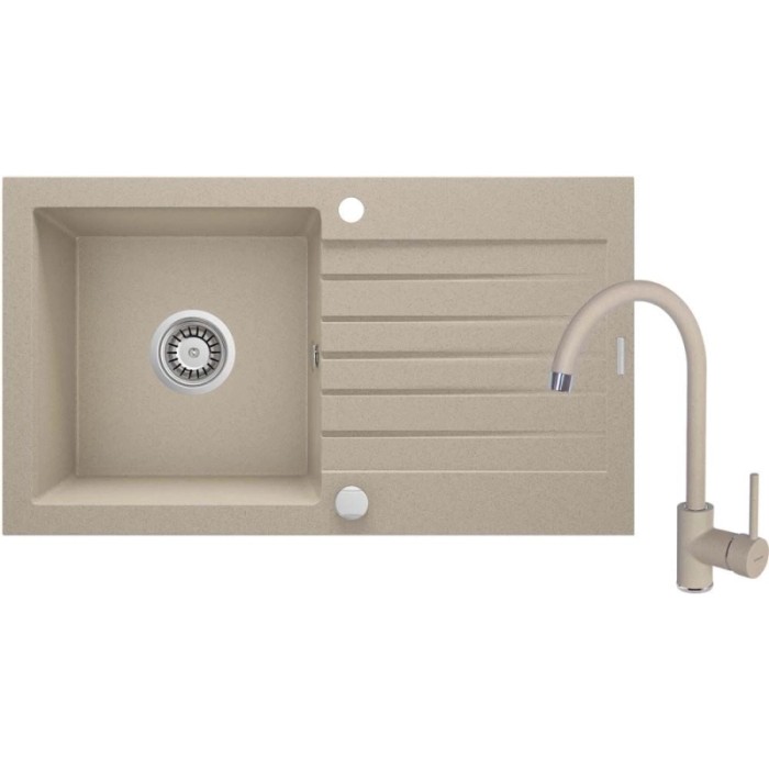Lavello con rubinetto 1 vasca con gocciolatoio Idrostile Martí 440x160 mm sabbia