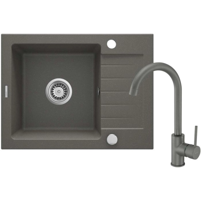 Lavello 1 vasca gocciolatoio Idrostile Martí rubinetto 440x164 mm Antracite Met