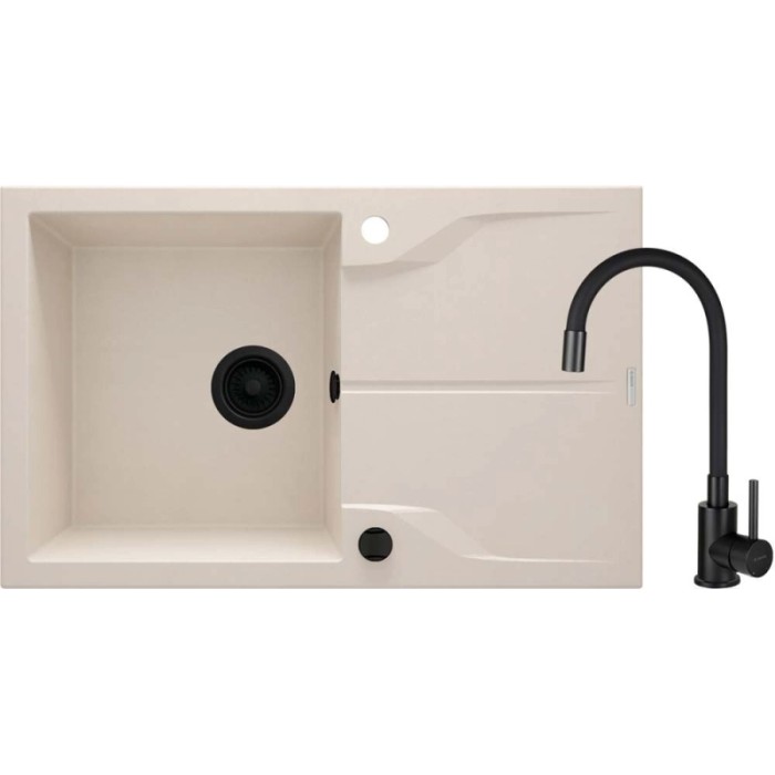 Lavello 1 vasca gocciolatoio Idrostile Florida con rubinetto 490x194 mm Beige