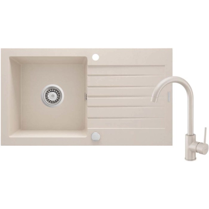 Lavello 1 vasca con gocciolatoio Idrostile Martí con rubinetto 440x160 mm Beige