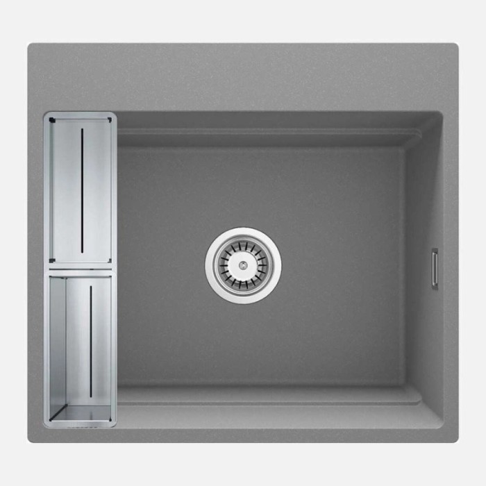 Lavello granito magnetico 1 vasca Idrostile sifone 520x220 mm grigio