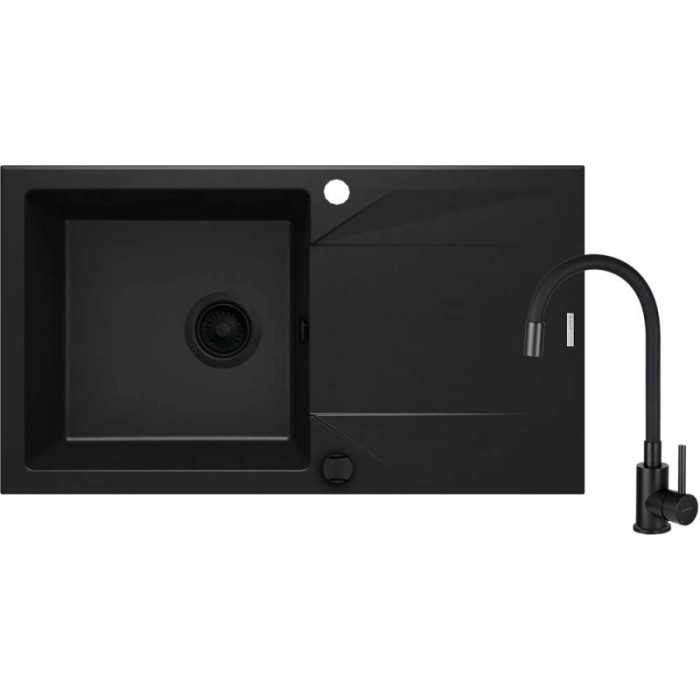 Lavello 1 vasca gocciolatoio Idrostile Banes con rubinetto 440x193 mm nero