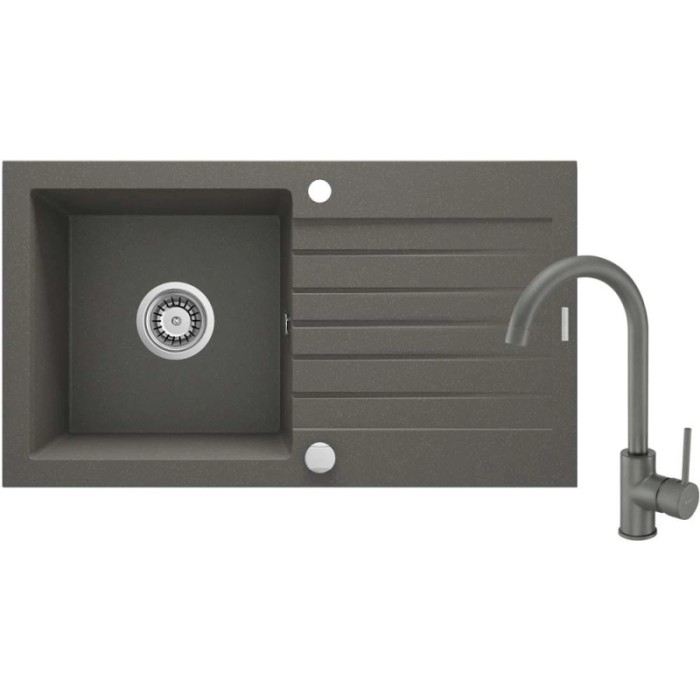 Lavello 1 vasca gocciolatoio Idrostile Martí rubinetto 440x160 mm Antracite Met