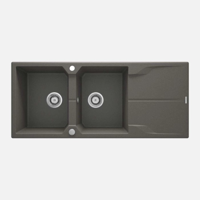Lavello 2 vasche gocciolatoio Idrostile Florida sifone 500x224 mm Antracite Met