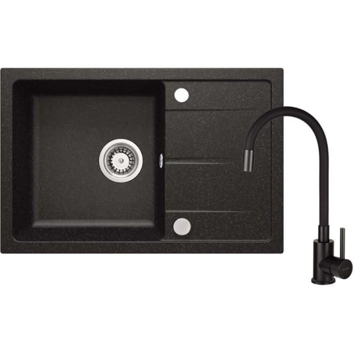 Lavello con rubinetto bocca elastica Idrostile Amancio 440x164 mm Nero