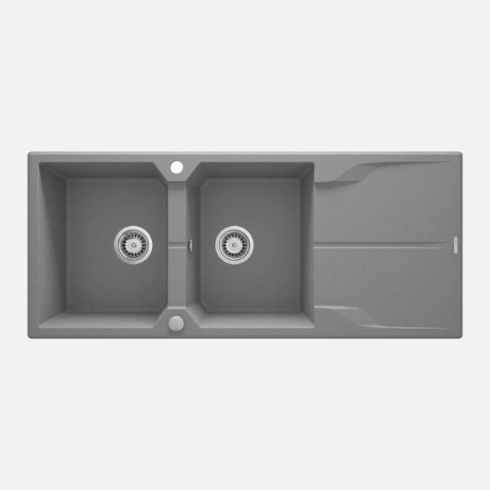 Lavello 2 vasche gocciolatoio Idrostile Florida sifone 500x224 mm grigio met