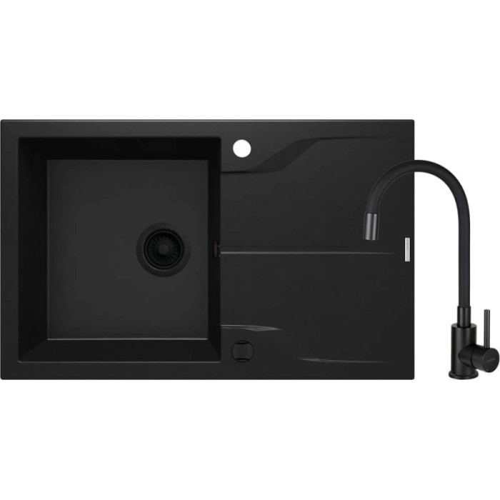 Lavello 1 vasca gocciolatoio Idrostile Florida con rubinetto 490x194 mm nero