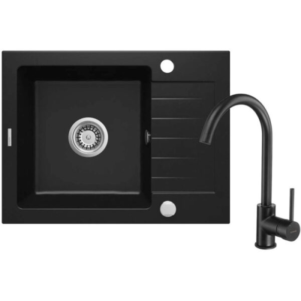 Lavello 1 vasca con gocciolatoio Idrostile Martí con rubinetto 440x164 mm nero
